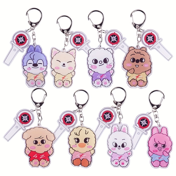 8pcs 3in SKZ Concert Light Stick Keychain Set - Kpop Fandom Decor, Multi-scene Bag Car Accessory