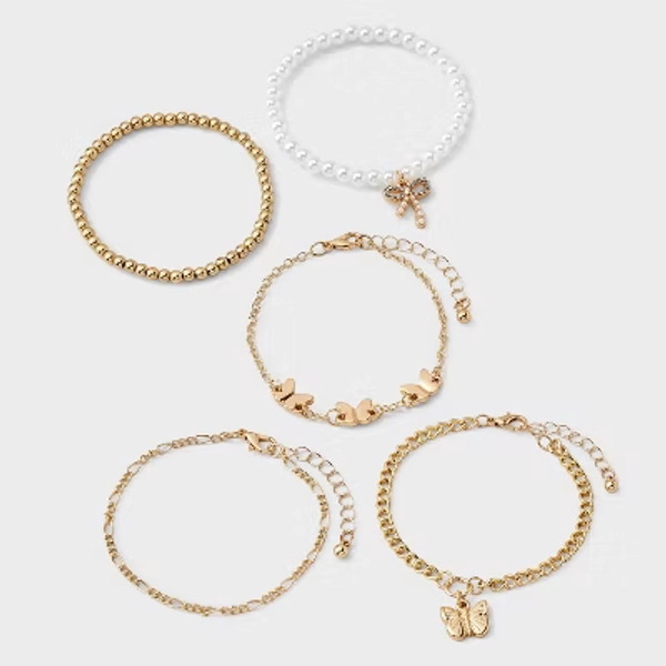 Girls' 5pk Mixed Bracelet Set with Bow and Butterfly Charms - Cat & Jack™