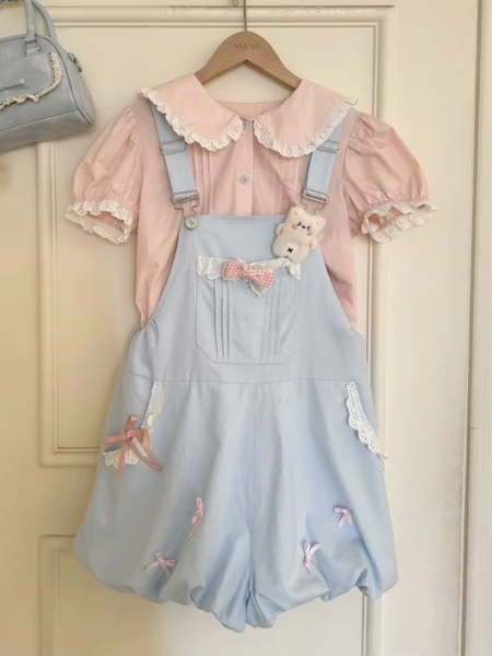 Preppy Style Kawaii Design Lolita Dress Sets Female Cute Doll Collar Shirt + Bow Strappy Dresses Schoolgirl Two Piece Set 2025 - AliExpress 200000345