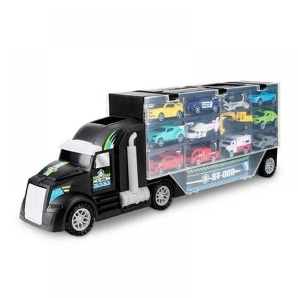 Toy Time Semi-Truck Car Carrier Set with Helipad