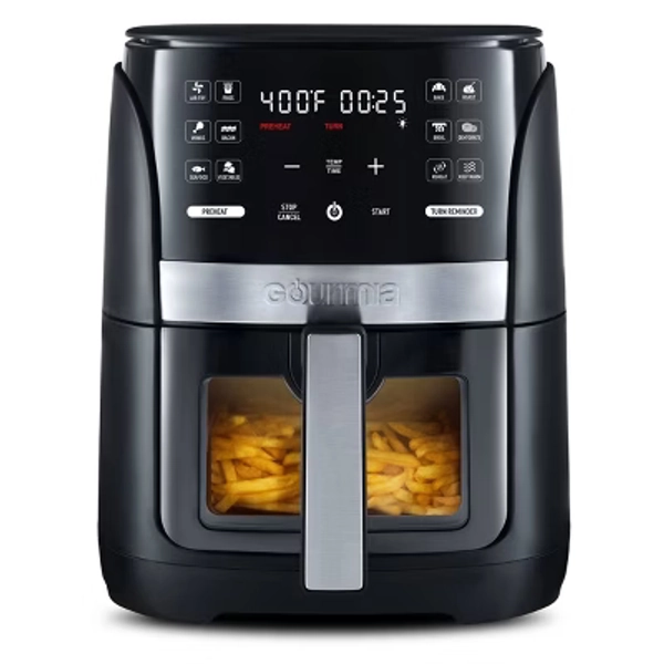 Gourmia 6qt Digital Window Air Fryer with 12 Presets & Guided Cooking Black: Stainless Steel, 1-Year Warranty