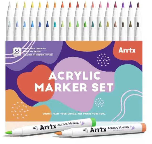 Arrtx Acrylic Markers 36D, Brush Tip Acrylic Paint Pens for Rock Painting, Fabric, Wood, Ceramic, Glass, Canvas, Art Supplies for Artists, Drawing, Coloring, DIY Crafts: Markers: Amazon.com.au