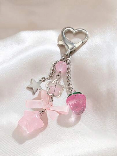 ROMWE Kawaii 1pc Sweet & Cute Star, Strawberry, Bowknot & Tassel Pendant Keychain Suitable For Bags, Mobile Phones, Friends As Gifts Valentines