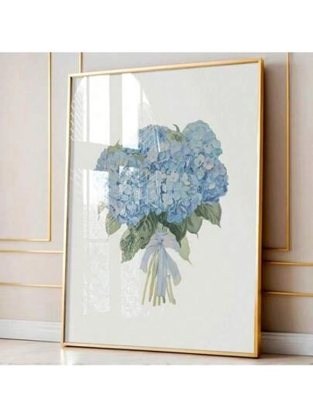1pc Blue Hydrangea Watercolor Wall Art Picture Coastal Granddaughter Prints Canvas Paintings Botanical Posters Watercolor Floral Decor For Bedroom, Living Room, Or Apartment Dorm Room Decor Gift For Her Unframed