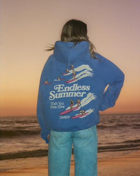 "Endless Summer" Oversized Lux Hoodie in Vintage Washed Blue - Extra Small