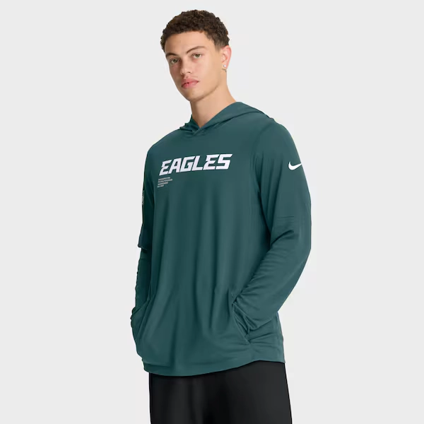 Men's Nike Green Philadelphia Eagles Sideline Pure Fury Dri-FIT Long Sleeve Hoodie T-Shirt