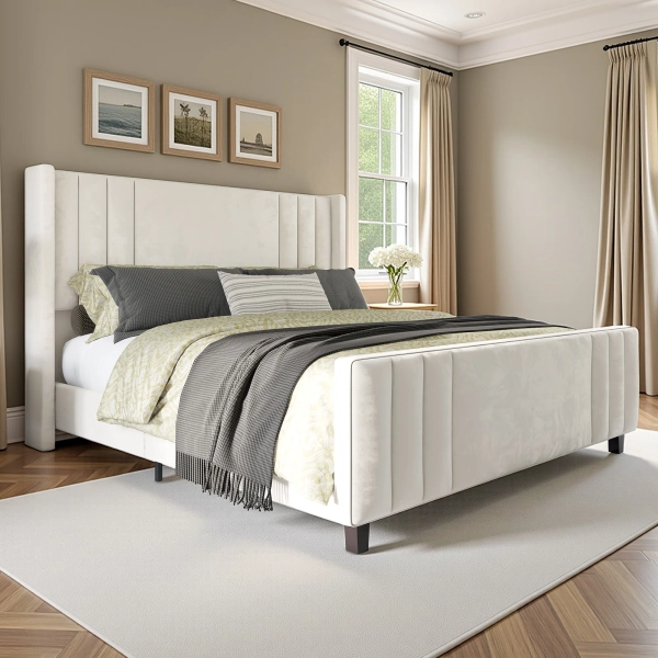 Wade Logan® Aurieona Velvet Upholstered Platform Bed with Vertical Channel Tufted Headboard & Reviews | Wayfair