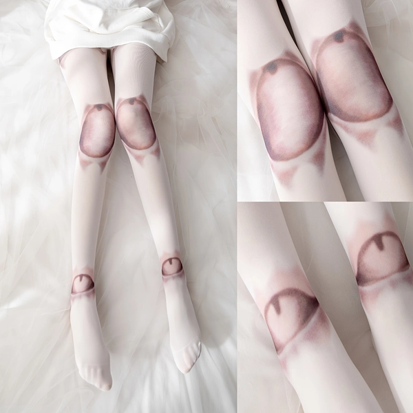 1 Pair of Joint-printed Stockings, Women's Stretchy Tights with Eye-pattern Design, Cute Style, for Party and Daily Wear