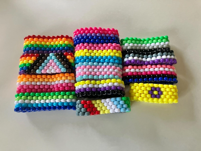 Kandi beaded pride flag cuffs