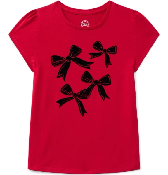 Wonder Nation Girls Gathered Shoulder Short Sleeve Tee