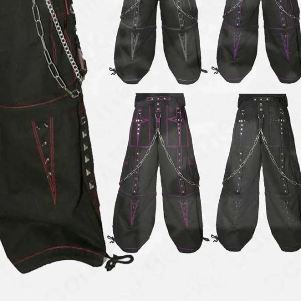 Emo Punk Cargo Pants with Straps & Chains