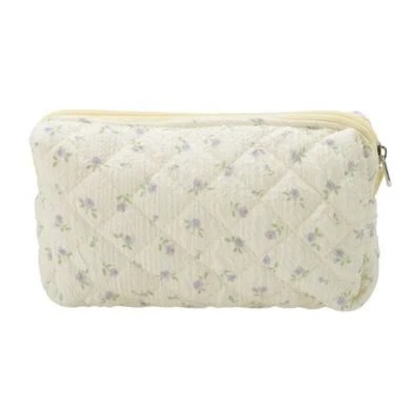 Unique Bargains Purple Flowers Makeup Bag