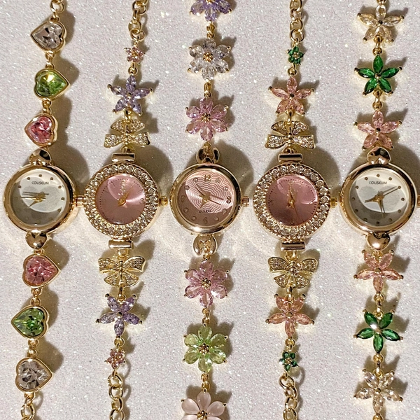 Blush Garden Charm Watch Collection, Gold Watch, Floral Watch, Charm Bracelet, Pink Watch, Unique Gift, Gift for Her, Green Watch
