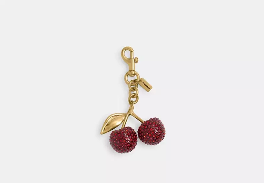 Brass/Red Crystal Cherry Bag Charm