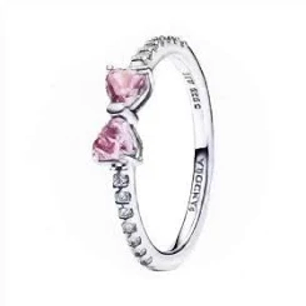 Pandora Women's Sterling Silver Sparkling Pink Bow Ring
