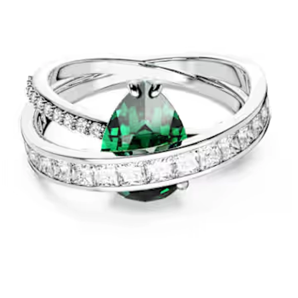 Bague cocktail Hyperbola, Tailles variées, Deux bandes, Verte, Métal rhodié