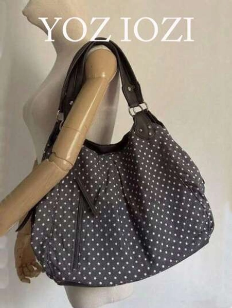 Korean Style Polka Dot Canvas Tote Bag, Large Capacity Foldable Commuter Shoulder Bag For University Students