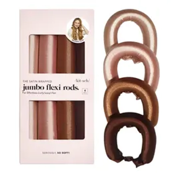 Kitsch Satin Heatless Curling Rod - Jumbo Flexi Rod, Heatless Hair Curler for Overnight, Soft Hair Curlers, Heatless Curlers for Women, 4pcs, Rosewood