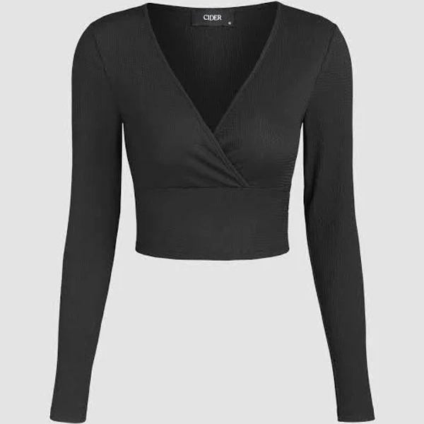 CIDER Women's Knit Fabric Crop Top V-Neck Solid Daily Casual Lightweight Wear