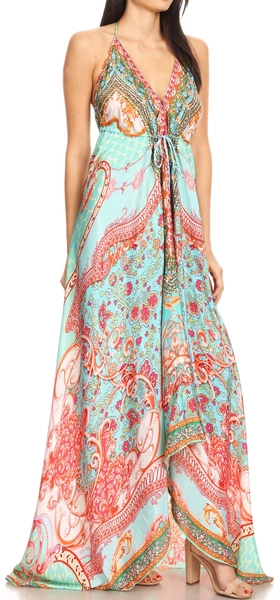 Sakkas Lizi Womens Maxi High-low Halter Handkerchief Long Dress Beach Party - ORTU230-Turq - One Size - Walmart.com