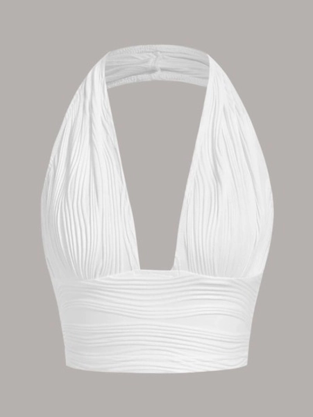 SHEIN ICON Solid Backless Crop Halter Y2k Top