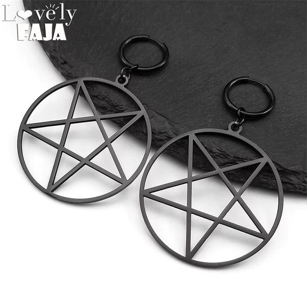 Goth Witchcraft Satan Pentagram Stainless Steel Drop Earring Women Black Color Satanic Big Round Gothic Hoop Earrings Jewelry - AliExpress 