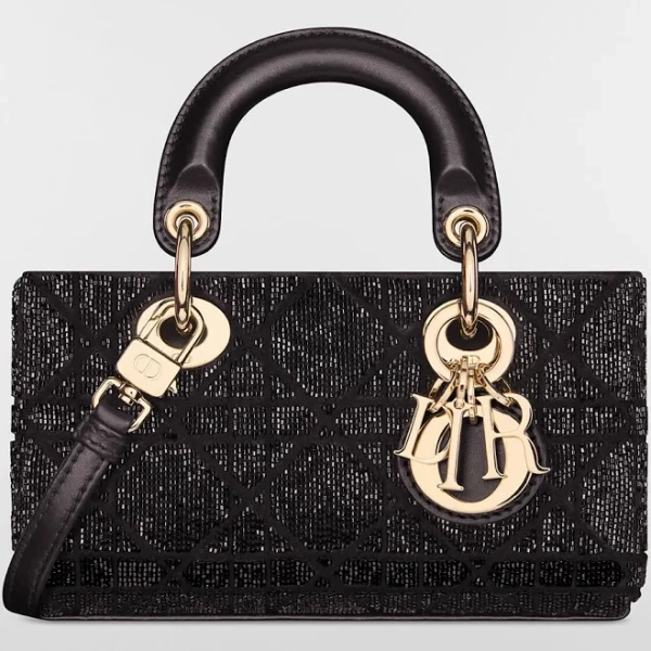 Dior Dior Or D-Joy Micro Bag Black Microbead-Embroidered Cotton With Cannage Motif Women
