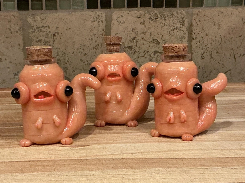 Handmade Quirky Worm Jar: Flesh-Toned Polymer Clay Creature