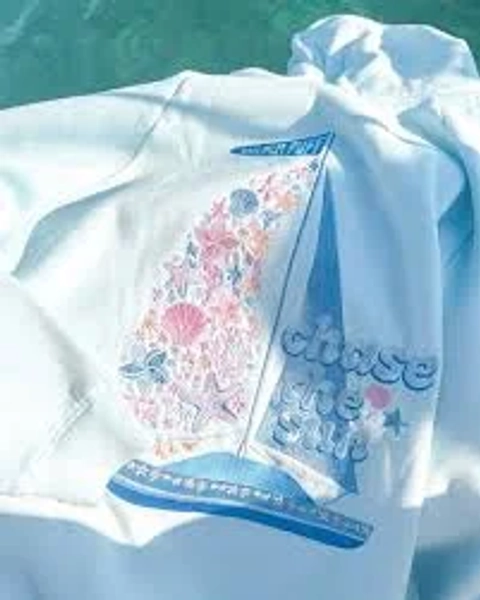 Pink Palm Puff “Chase the Sun” Relaxed Hoodie Orange Blue