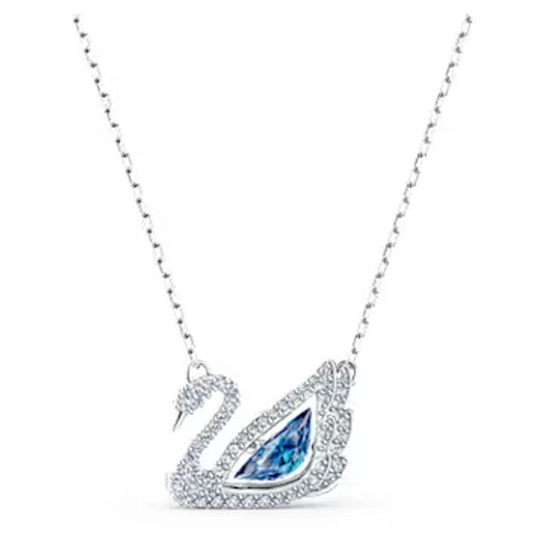 Swan necklace, Dancing swan, Blue, Rhodium plated
