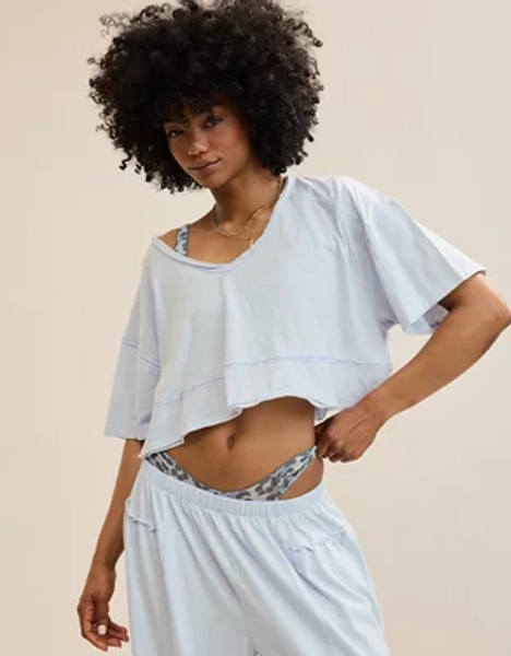 Aerie Happiest Cropped V Neck T-Shirt