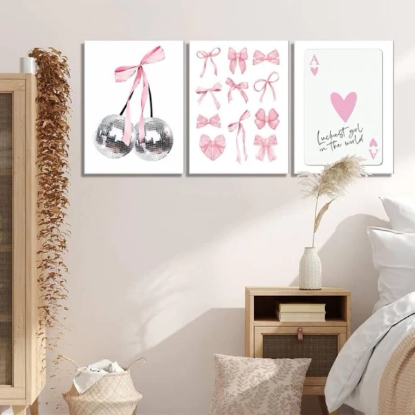 Pink Bows Wall Art Set of 3