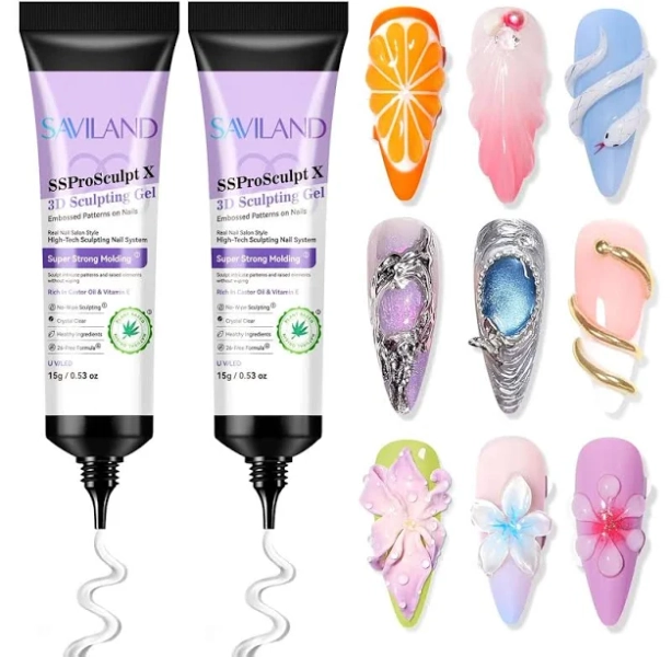 Saviland SSProSculpt 2pcs Clear 3D Nail Gel Set