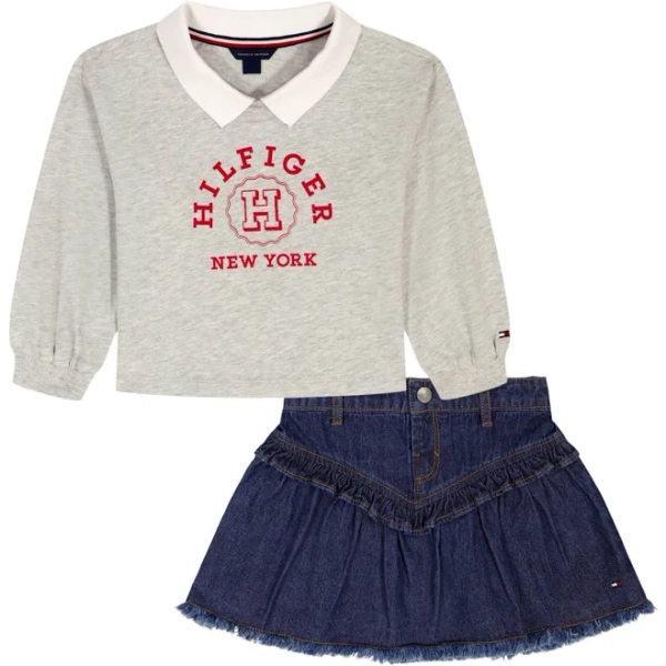 Tommy Hilfiger Girls' 2-Piece Cotton Denim Top and Skirt Set