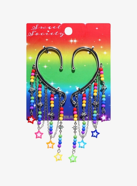 Sweet Society Rainbow Star Bead Ear Cuffs