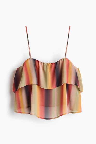H & M - Flounced Strappy Top - Green/Striped