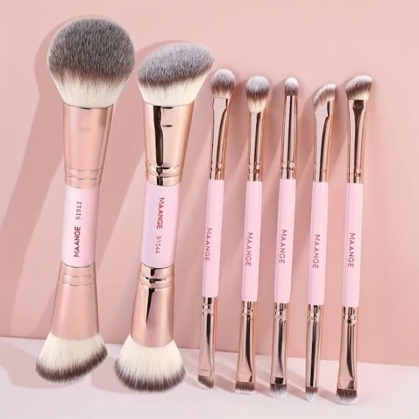 Dual ended makeup brush set, Pink makeup brushes, Brushes makeup set 7pcs Multifunctional Dual-Ended Makeup Brush Set with Multiple Brush Heads for