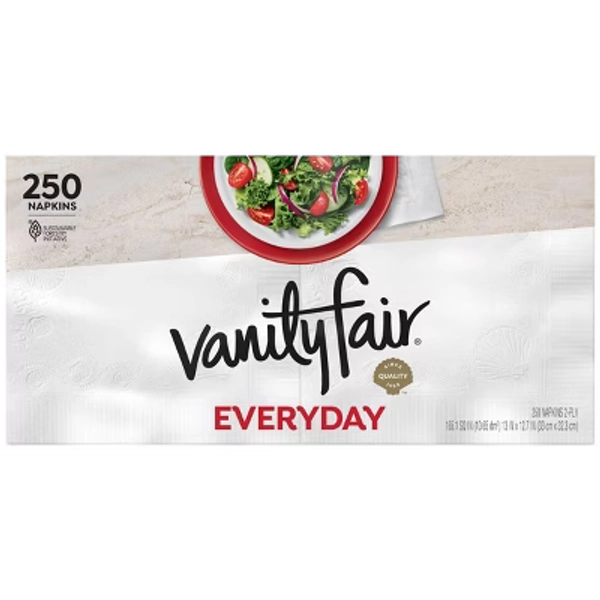 Vanity Fair Everyday 2-Ply Napkins - 250ct: White, Unprinted, Paper, Solid Pattern