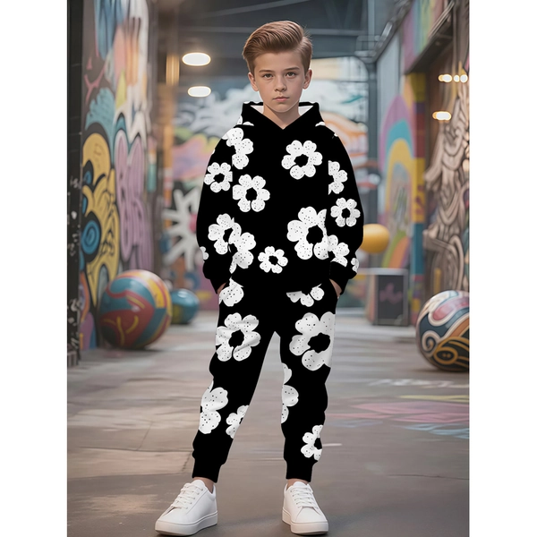 Boys 2pcs Set Fashionable Cute Spring Autumn Casual Sportswear 3D Floral Perfect for Festival Birthday Gifts Daily Wear Outdoor Essential, Perfect for Outdoor