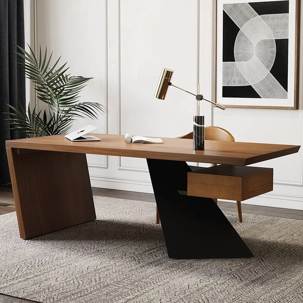Bureau droit moderne en bois d'hévéa avec tiroir, bureau exécutif de 140 cm