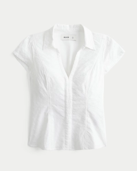 Cinched Eyelet Short-Sleeve Shirt