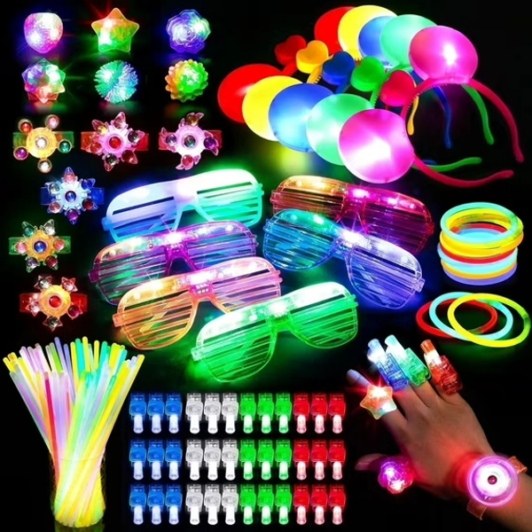 103PCS Glow in the Dark Party Supplies Light Up Toys Dance Party Favors for Kids, Christmas Carnival Neon Toys Bulk Party Pack With Glow Sticks, Glasses, LED Bracelets, Finger Lights, Ring, Headbands