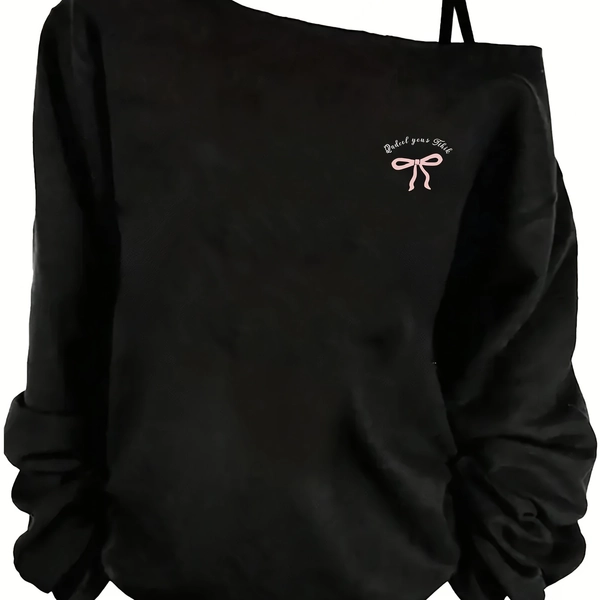 European and American Girls' Unique Lazy One-Shoulder Strap Printed Sports Long Sleeve