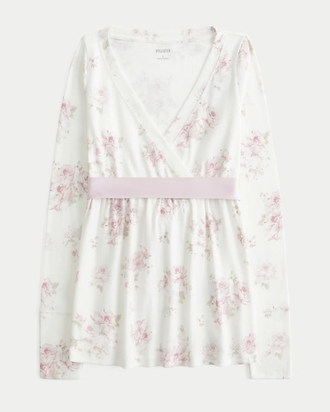 Easy Long-Sleeve Wrap-Front Babydoll Top