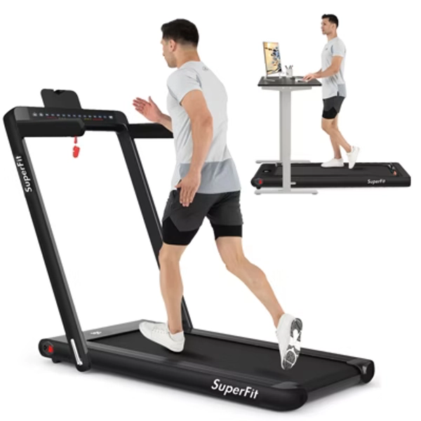 Costway Up To 7.5MPH 2.25HP 2 in 1 Dual Display Screen Treadmill Jogging Machine W/APP Control Black