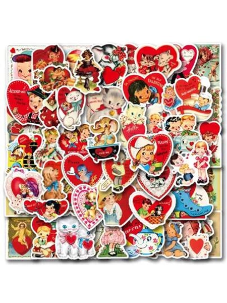 50pcs Vintage Valentine'S Day Stickers For Decals Water Bottle Skateboards Laptops DIY Box Label Scrapbooks Party Gifts  Sticker Halloween Boxes Packaging Sticker