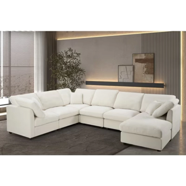 MYINDA 116.14'' Oversized 7 Seater Sectional Sofa, Convertible Sleeper, U Shaped Corner Couch for Living Room, Beige