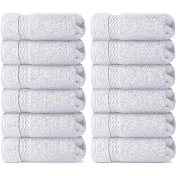White Classic Luxury 100% Cotton Washcloths Set of 12 - 13x13" White
