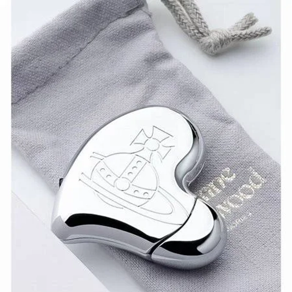 Vivienne Westwood Lighter Heart Shape Electronic Gas, Logo Boxed Orb Box, Father's Day Gifts, Silver(Gas Has Been Removed