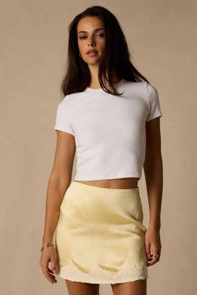 Rosemary Light Yellow Satin Lace Mini Skirt